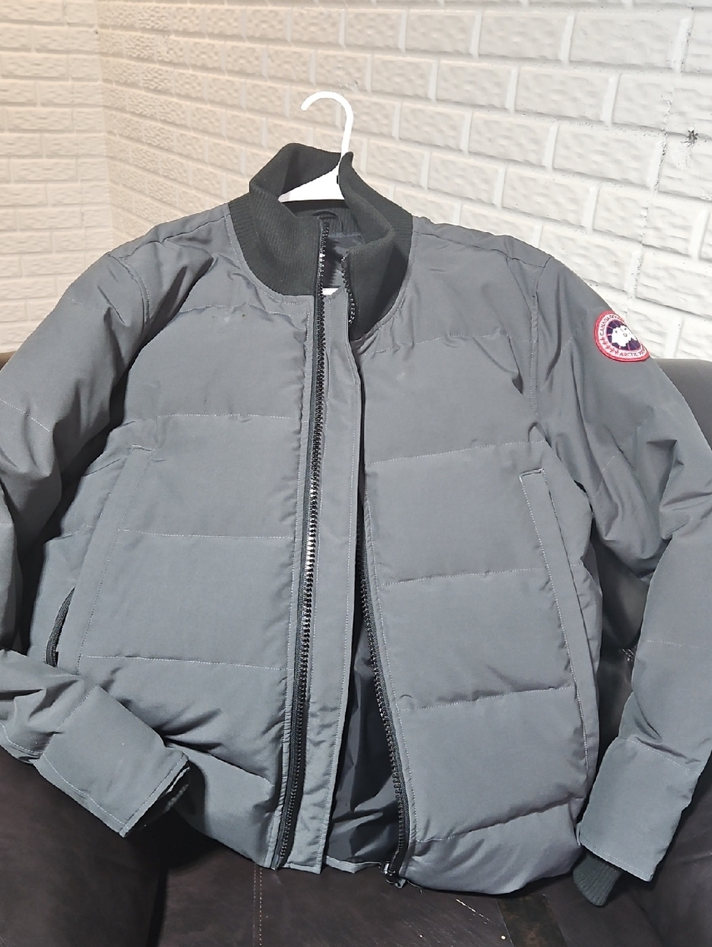 Canada Goose Gray Quilted Puffer Jacket with Ribbed Collar